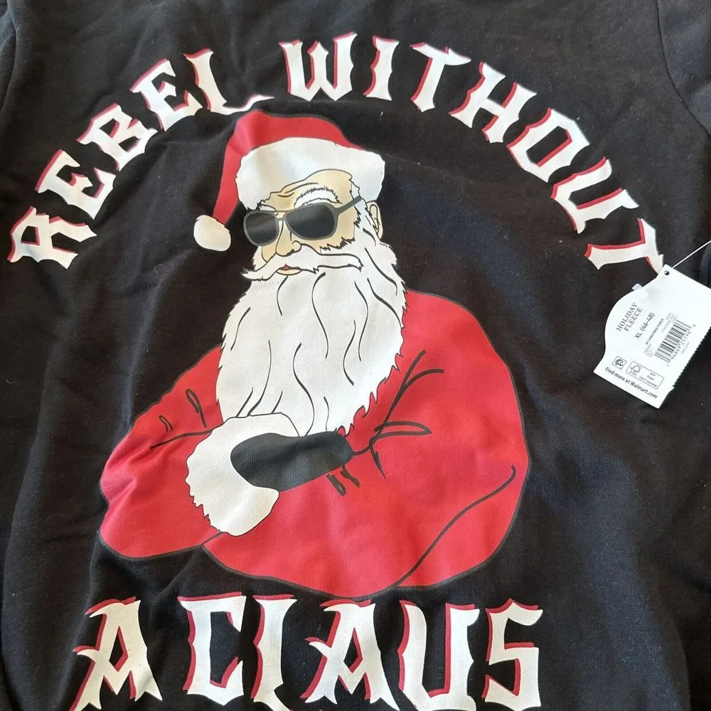 Rebel Without A CLAUSE Long Sleeve Black Christmas Sweatshirt Size L - Picture 1 of 5